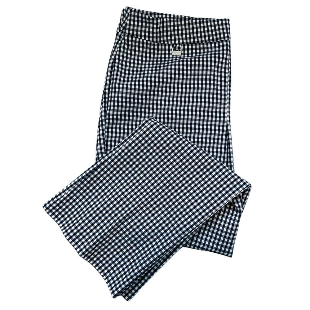 Premise Navy White Gingham Cropped Pants Size Large Pull On Stretch Coastal Prep - Picture 7 of 8